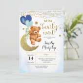 Baby shower Bleu Ours Teddy Invitation (Debout devant)