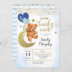 Baby shower Bleu Ours Teddy Invitation