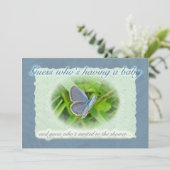 Baby shower Bleu Papillon Invitation (Debout devant)