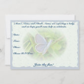 Baby shower Bleu Papillon Invitation (Dos)