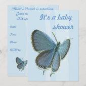 Baby shower Bleu Papillon Invitation (Devant / Derrière)