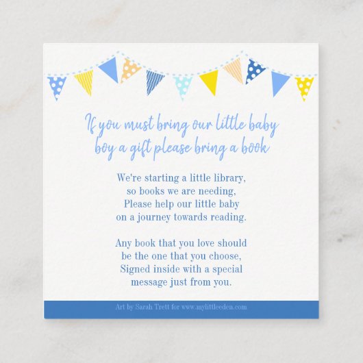 Baby shower bleu rocking cheval réserver cartes (Dos)