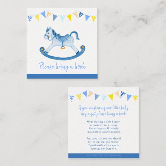 Baby shower bleu rocking cheval réserver cartes (Devant / Derrière)