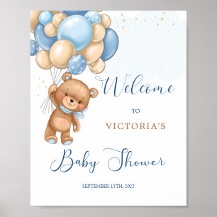 Baby shower bleu Teddy Bear Affiche de bienvenue