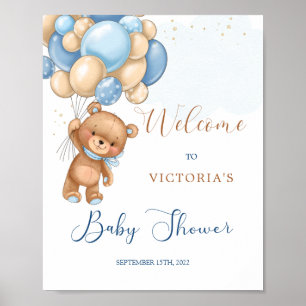 Baby shower bleu Teddy Bear Affiche de bienvenue