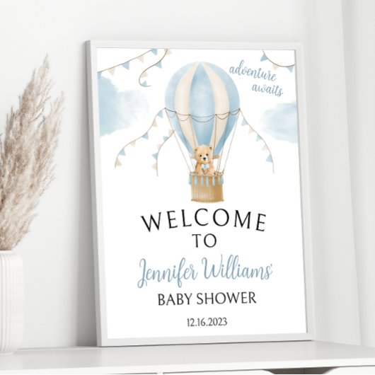 Baby shower bleu Teddy Bear Balloon Affiche de bie