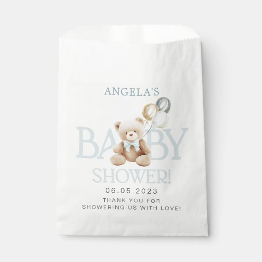 Baby shower bleu Teddy Bear Favoriser les sacs (Devant)