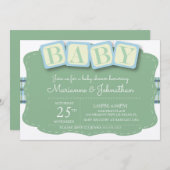 Baby shower Blocks Boy Plaid Invitation (Devant / Derrière)