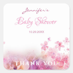 Baby shower Bloemen Rozen Waterverf Kunst Elegant Vierkante Sticker