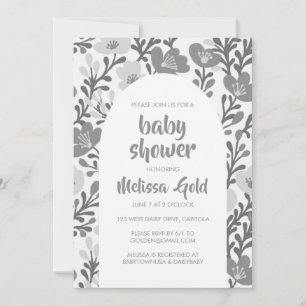 BABY SHOWER Bloemenboog Grijs Bloempatroon CUSTOM Kaart