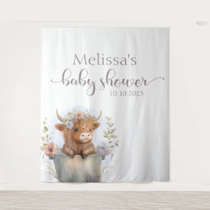 Baby shower bloemenhoogland koe Achtergrond Wandkleed