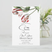 Baby shower| Bloemenrood en wit Rembrandt Tulpen Kaart (Staand voorkant)