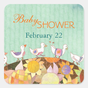 Baby shower Bloemvogels Vierkante Sticker