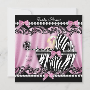 Baby shower Blonde Haire Girl Pink Zebra 2 Kaart