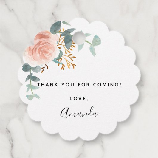 Baby shower blozen roos florale eucalyptus bedankjes labels (Achterkant)