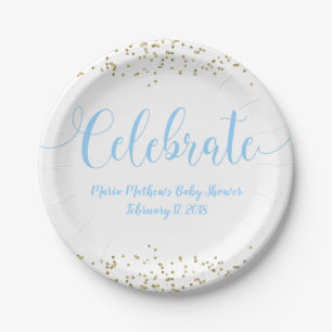 baby shower Blue Baby Boy Celebrate Gold Confetti Papieren Bordje