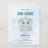 Baby shower Blue Baby Elephant Invitation (Devant)