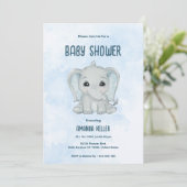 Baby shower Blue Baby Elephant Invitation (Debout devant)