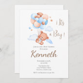 Baby shower Blue Bear Invitation garçon (Devant / Derrière)