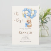 Baby shower Blue Bear Invitation garçon (Debout devant)