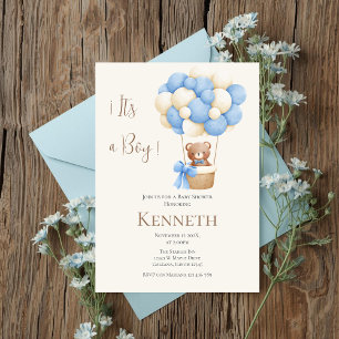 Baby shower Blue Bear Invitation garçon