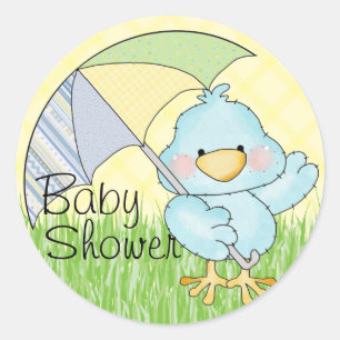 Baby shower Blue Bird Ronde Sticker
