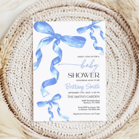Baby shower Blue Bow Invitation