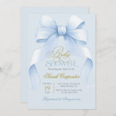 Baby shower Blue Bow Invitation garçon (Devant / Derrière)