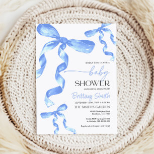 Baby shower Blue Bow Invitation Kaart