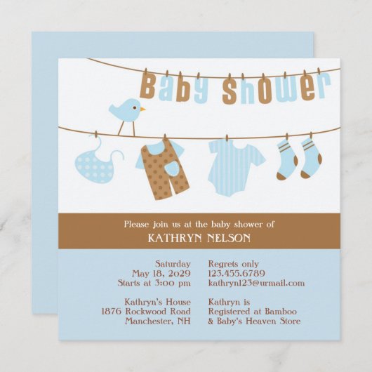 Baby shower Blue Boy Invitation Kaart (Voorkant / Achterkant)