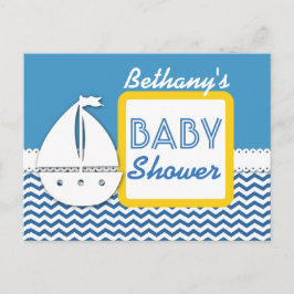 BABY SHOWER Blue Chevrons en zeilboot voor Boy A01 Aankondigingskaart