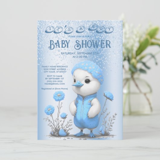 Baby shower Blue Duck Boy Invitation (Debout devant)