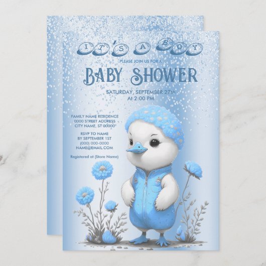 Baby shower Blue Duck Boy Invitation (Devant / Derrière)