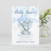 Baby shower Blue Elephant Boy Invitation (Debout devant)