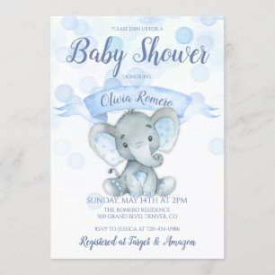 Baby shower Blue Elephant Boy Invitation