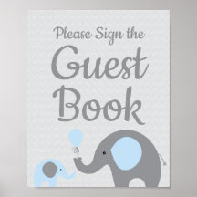 Baby shower Blue Elephant Signer le livre d'or