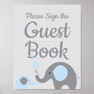 Baby shower Blue Elephant Signer le livre d'or