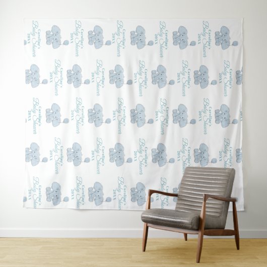 baby shower Blue Elephant | Stap en herhaling Wandkleed (In Situ (horizontaal))