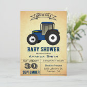Baby shower Blue Farm Tractor Invitation (Debout devant)