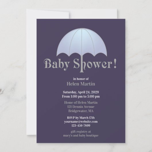 Baby shower Blue Flat Invitation (Devant)