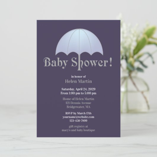 Baby shower Blue Flat Invitation (Debout devant)