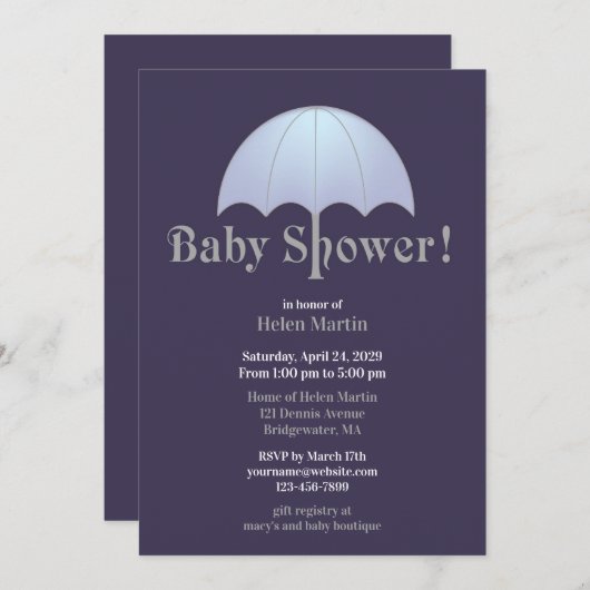 Baby shower Blue Flat Invitation (Devant / Derrière)