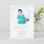 Baby Shower Blue Floral Botanical Photo Invitation (Debout devant)