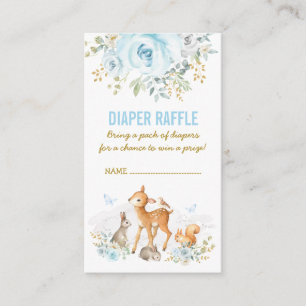 Baby shower Blue Floral Diaper Raffle Informatiekaartje