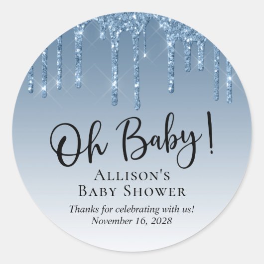 Baby shower Blue Glitter Hartelijk dank Ronde Sticker (Voorkant)