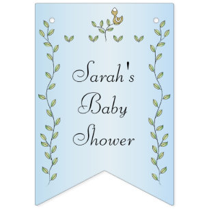 Baby shower BLUE "Gold Birds" Zwemstanner Vlaggetjes