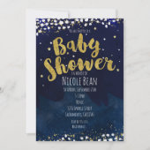 Baby shower Blue & Gold Starry Invitations nocturn (Devant)