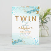 Baby shower Blue Gold Twin Boy Invitation (Debout devant)