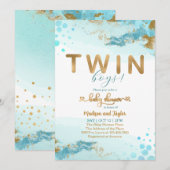 Baby shower Blue Gold Twin Boy Invitation (Devant / Derrière)