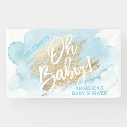 Baby shower Blue Gold Waterverf Banner (Horizontaal)